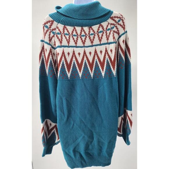 JW Vintage Fair Isle Nordic wool blend Tunic style sweater Size Large Lagenlook - Picture 2 of 5